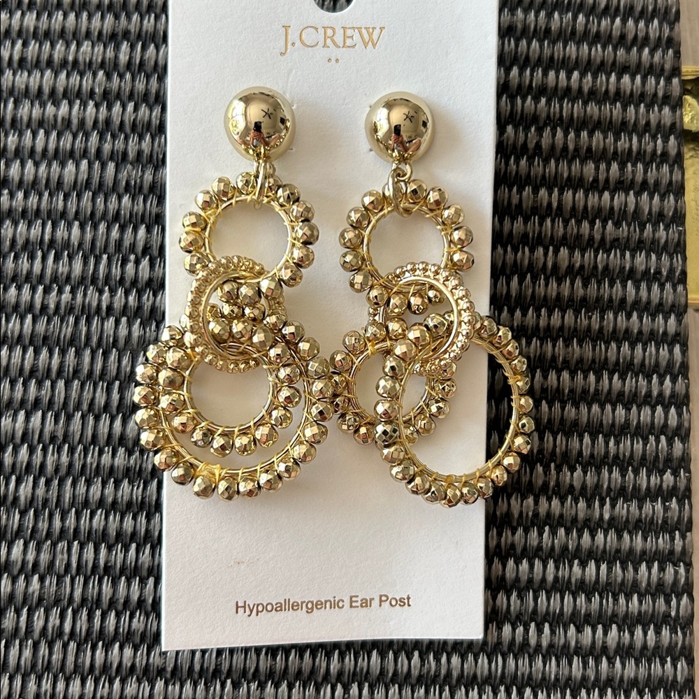 J. Crew Gold Beaded Hoop Earrings